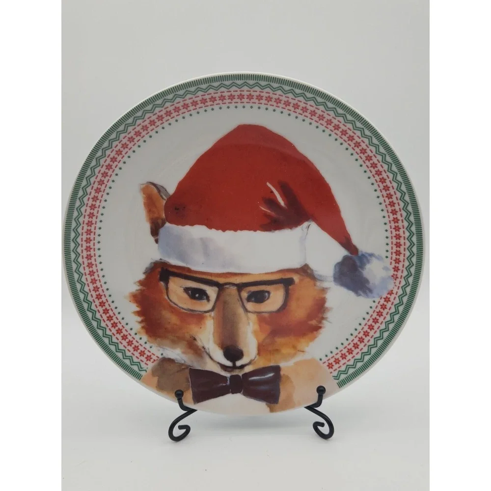 Ciroa Celebrate Holiday Christmas Winter Forest Animal 4 Salad Dessert Plates 8